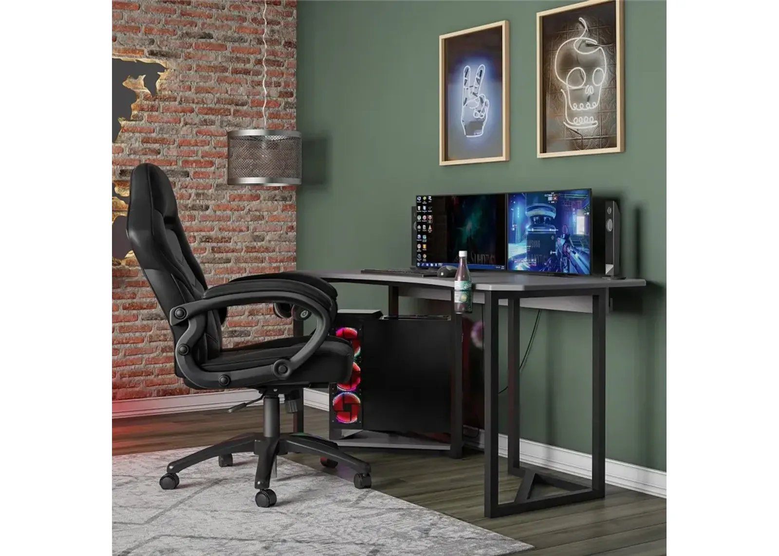 Gray Gaming Desk with CPU Stand - Quest