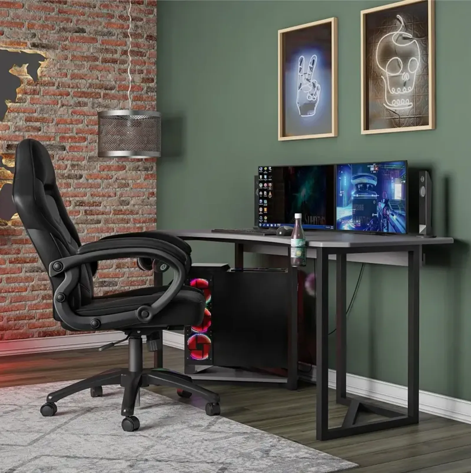 Gray Gaming Desk with CPU Stand - Quest