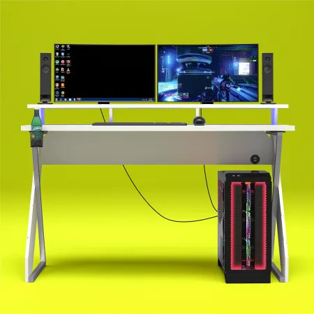 White Gaming Desk with Riser - Xtreme