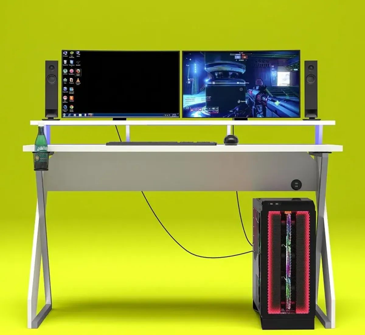 White Gaming Desk with Riser - Xtreme