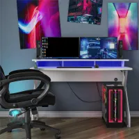 White Gaming Desk with Riser - Xtreme