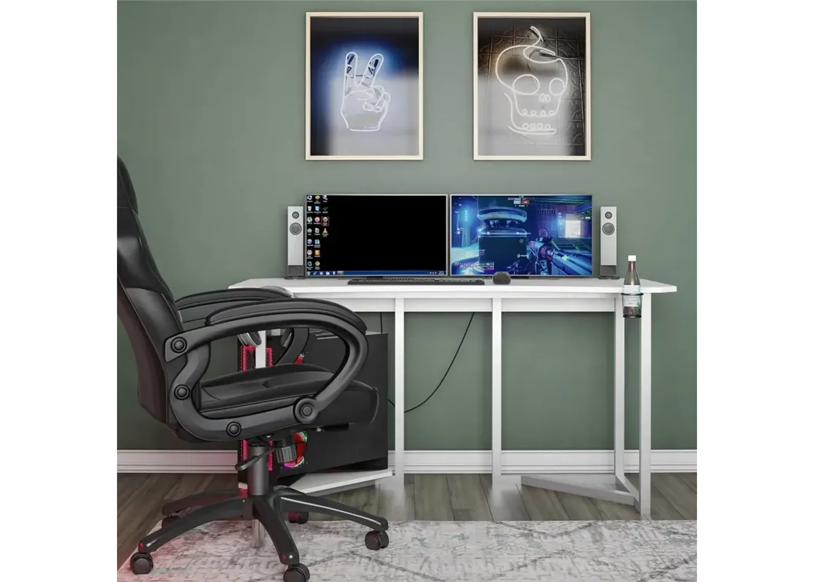 White Gaming Desk with CPU Stand - Quest