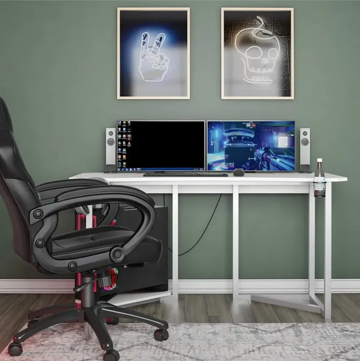 White Gaming Desk with CPU Stand - Quest