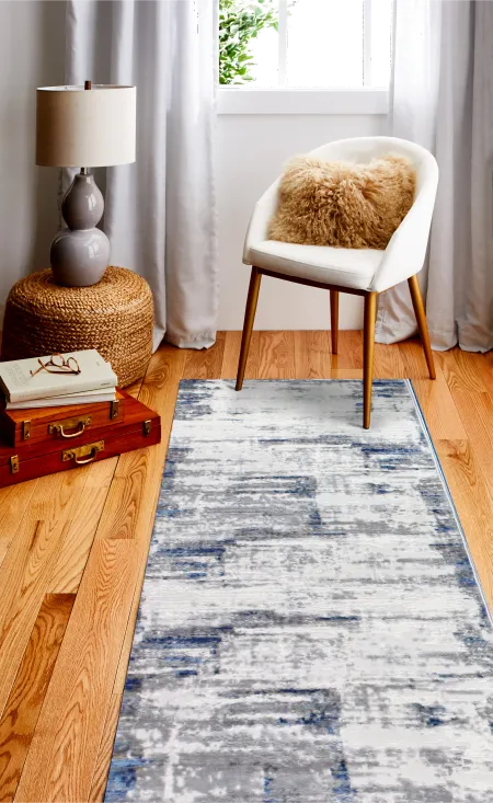 Carlyle Contemporary Ivory and Blue Runner Rug