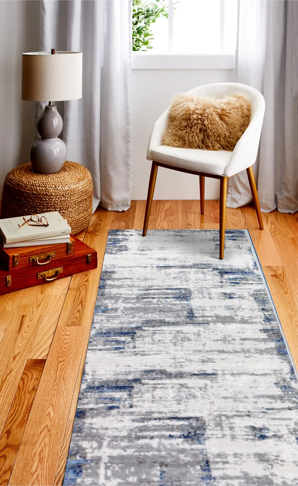 Carlyle Contemporary Ivory and Blue Runner Rug