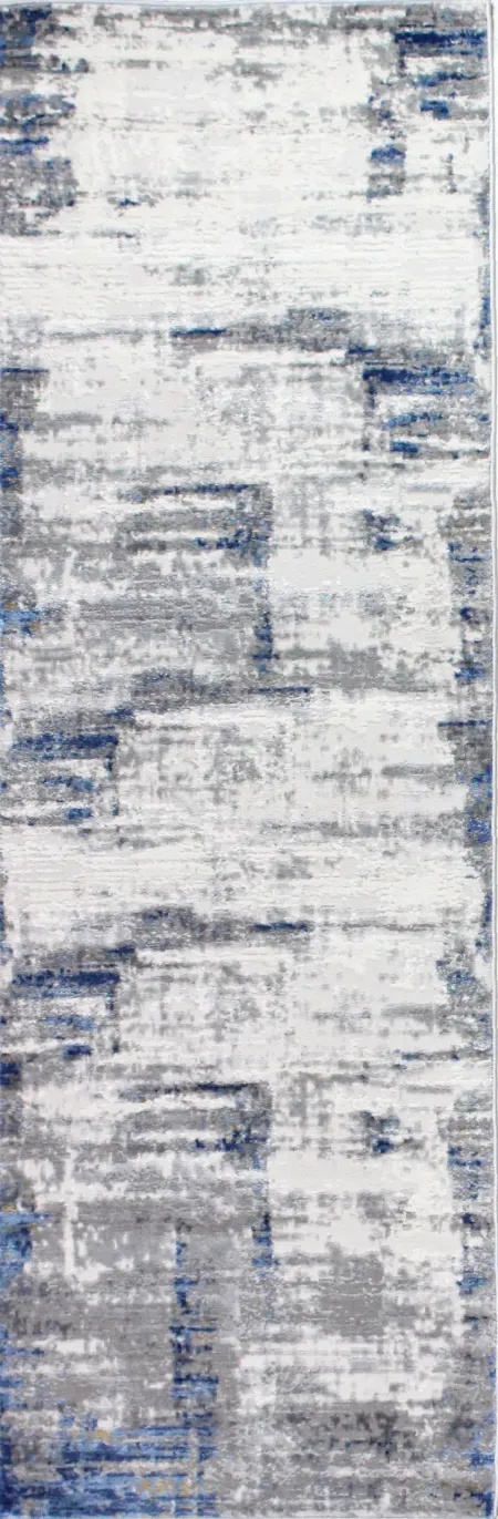 Carlyle Contemporary Ivory and Blue Runner Rug