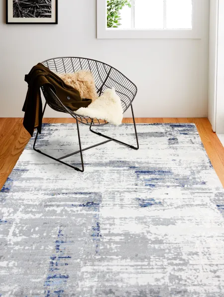 Carlyle 4 x 6 Contemporary Ivory and Blue Runner