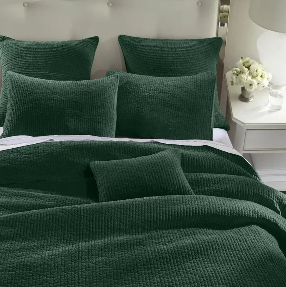 Stonewashed Emerald Green King 3 Piece Quilt Set