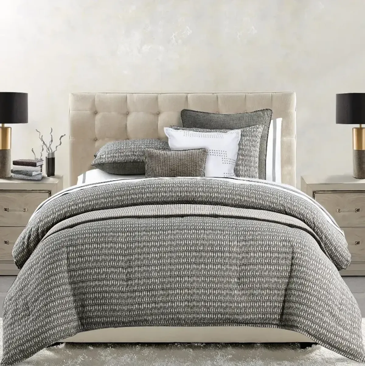 Fenton Gray, Cream and Taupe Super Queen 3 Piece Bedding Collection