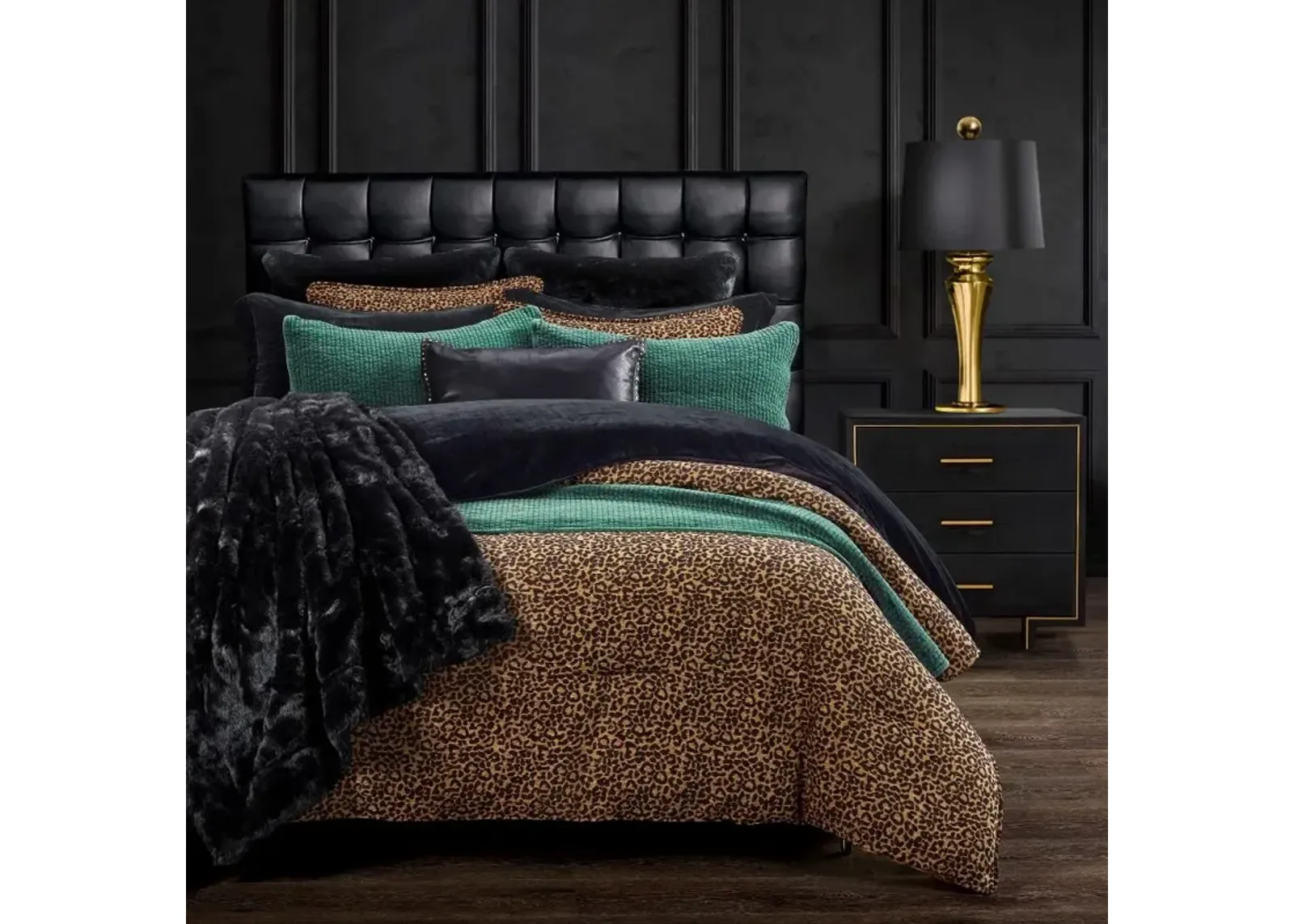 Adrienne Black and Gold Leopard Queen 3 Piece Bedding Collection