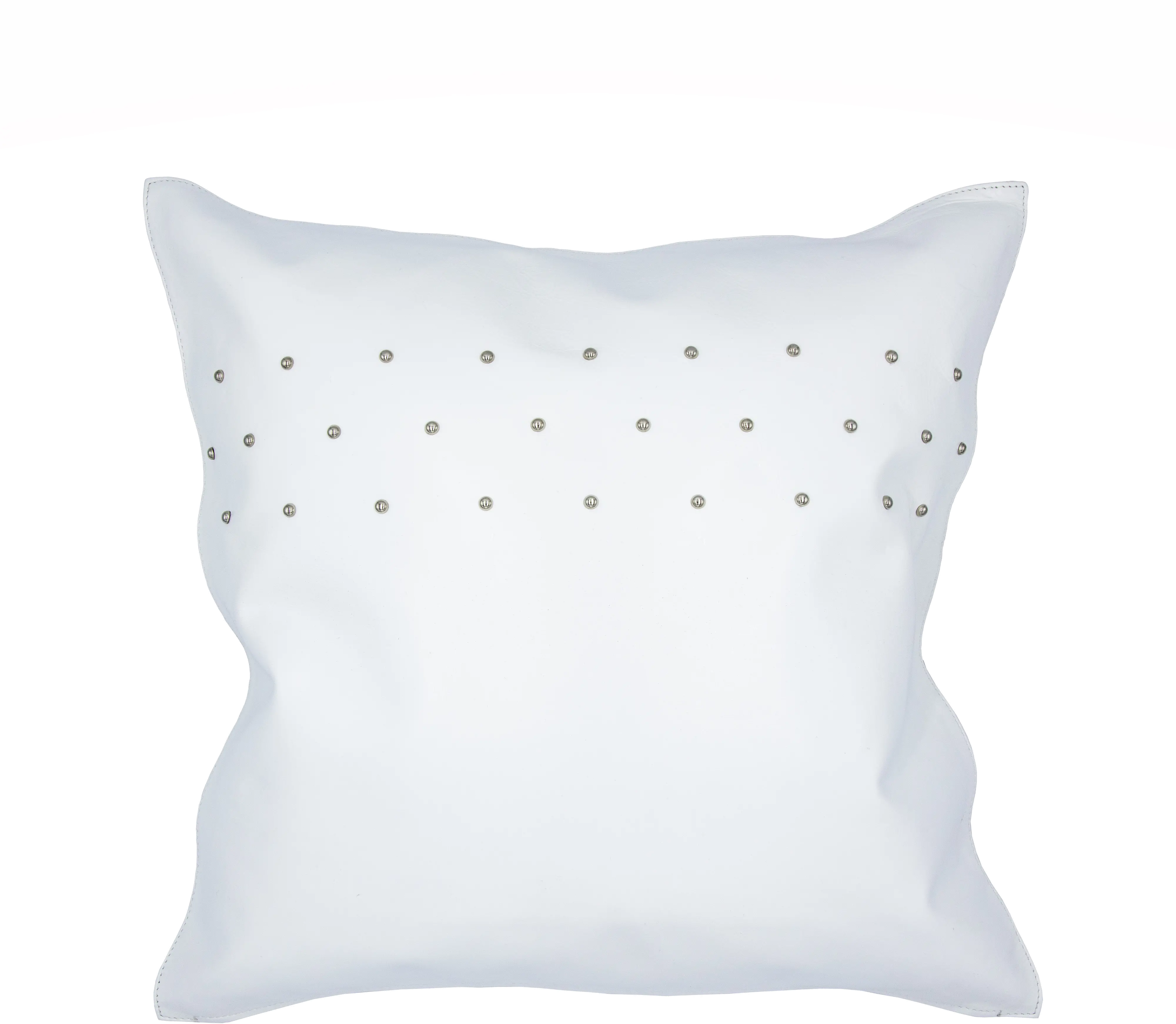 Contemporary Studded White Leather Throw Pillow