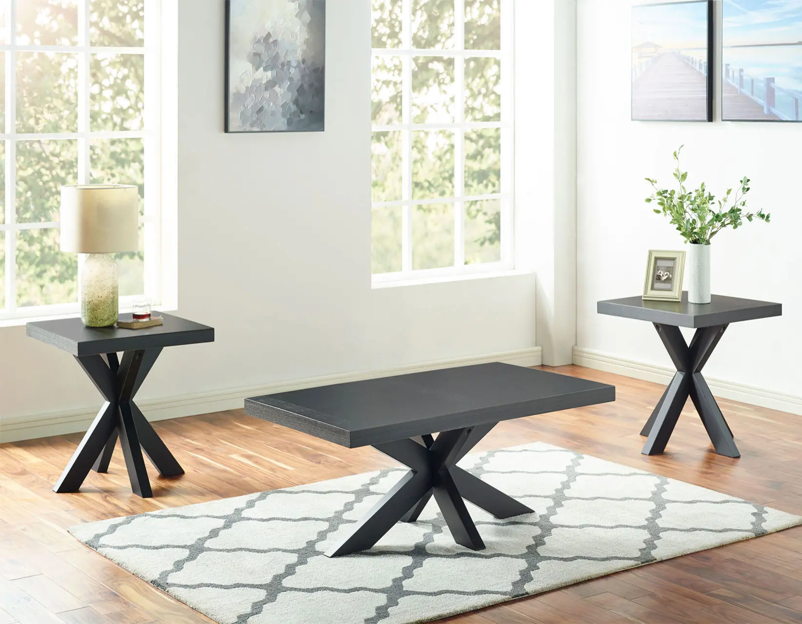 Harris Ebony Black Timber Beam Pedestal Coffee Table