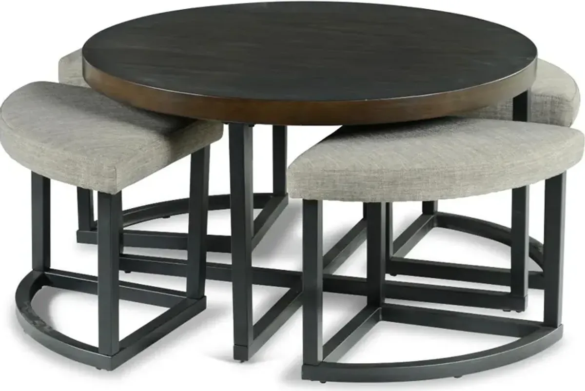 Yukon Iron and Linen Cocktail Table & Stools