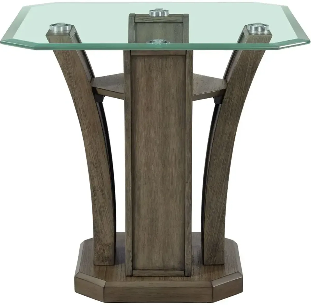 Dapper Gray Pedestal End Table with Glass Top