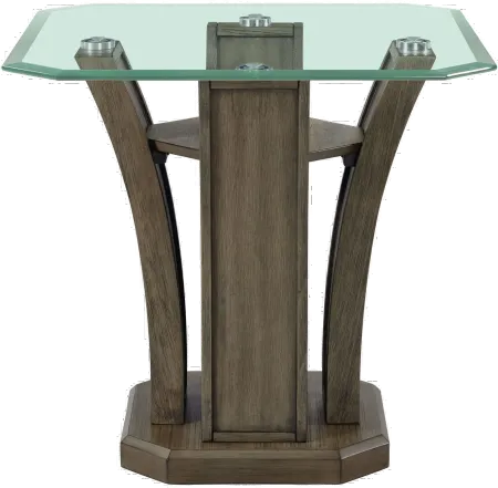 Dapper Gray Pedestal End Table with Glass Top
