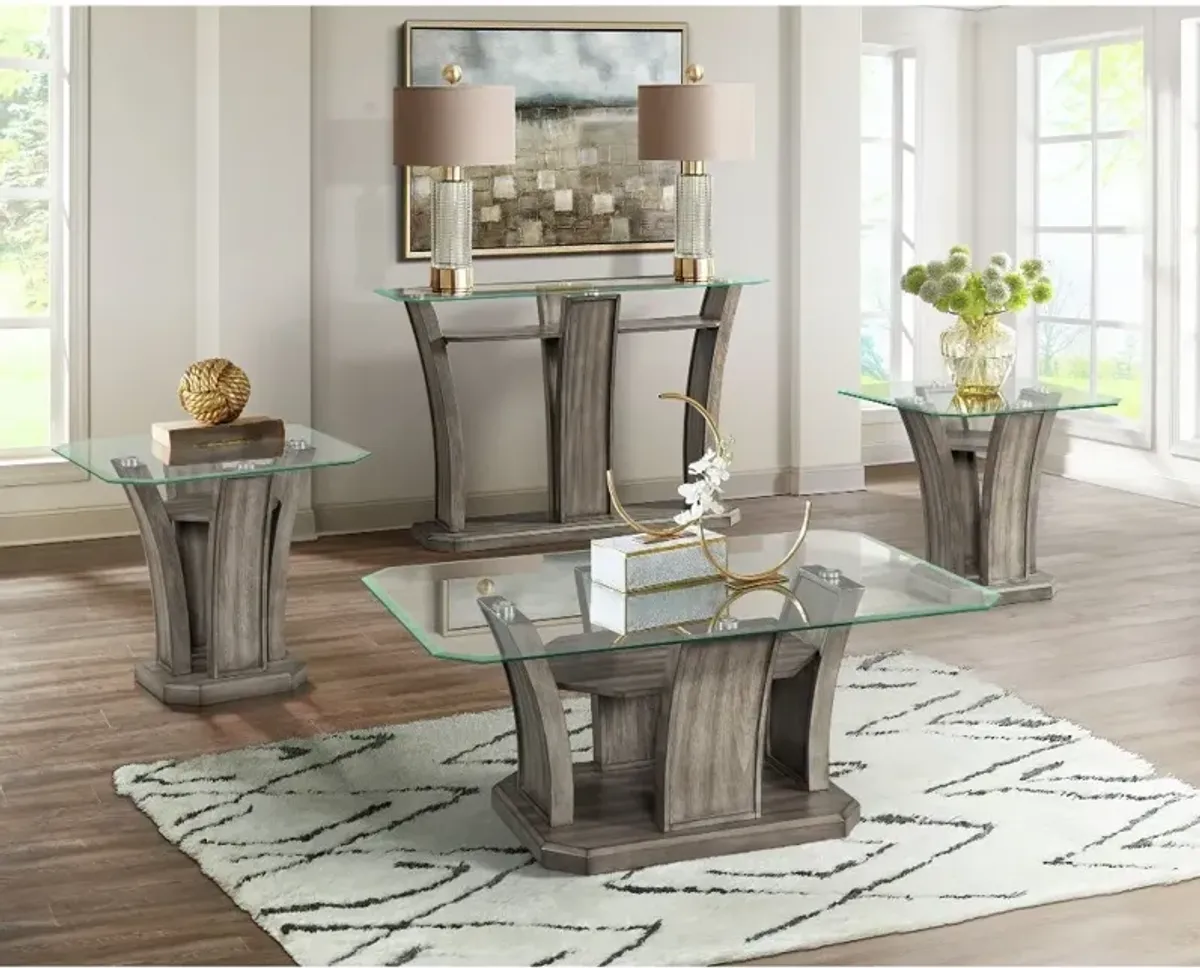 Dapper Gray Pedestal End Table with Glass Top