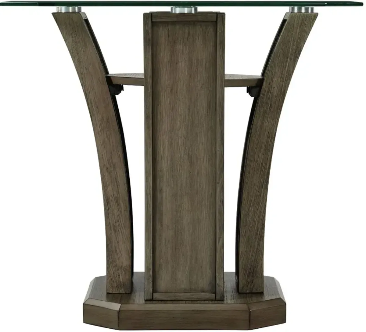 Dapper Gray Pedestal End Table with Glass Top