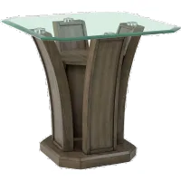 Dapper Gray Pedestal End Table with Glass Top