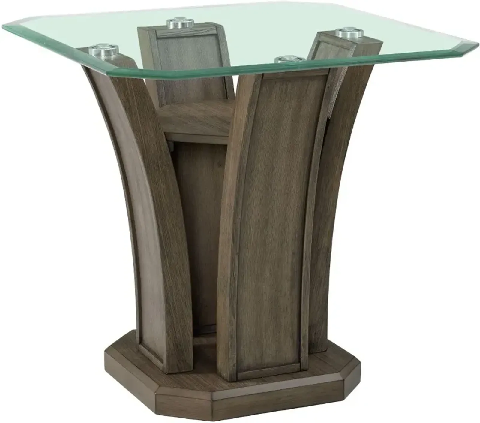 Dapper Gray Pedestal End Table with Glass Top