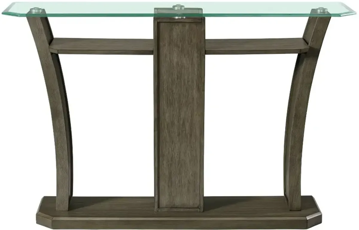 Dapper Gray Pedestal Console Table with Glass Top