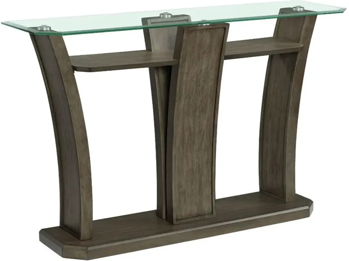 Dapper Gray Pedestal Console Table with Glass Top