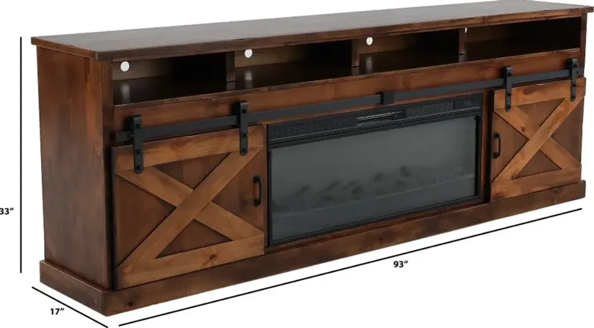 Farmhouse Aged Whiskey 94" Fireplace TV Stand