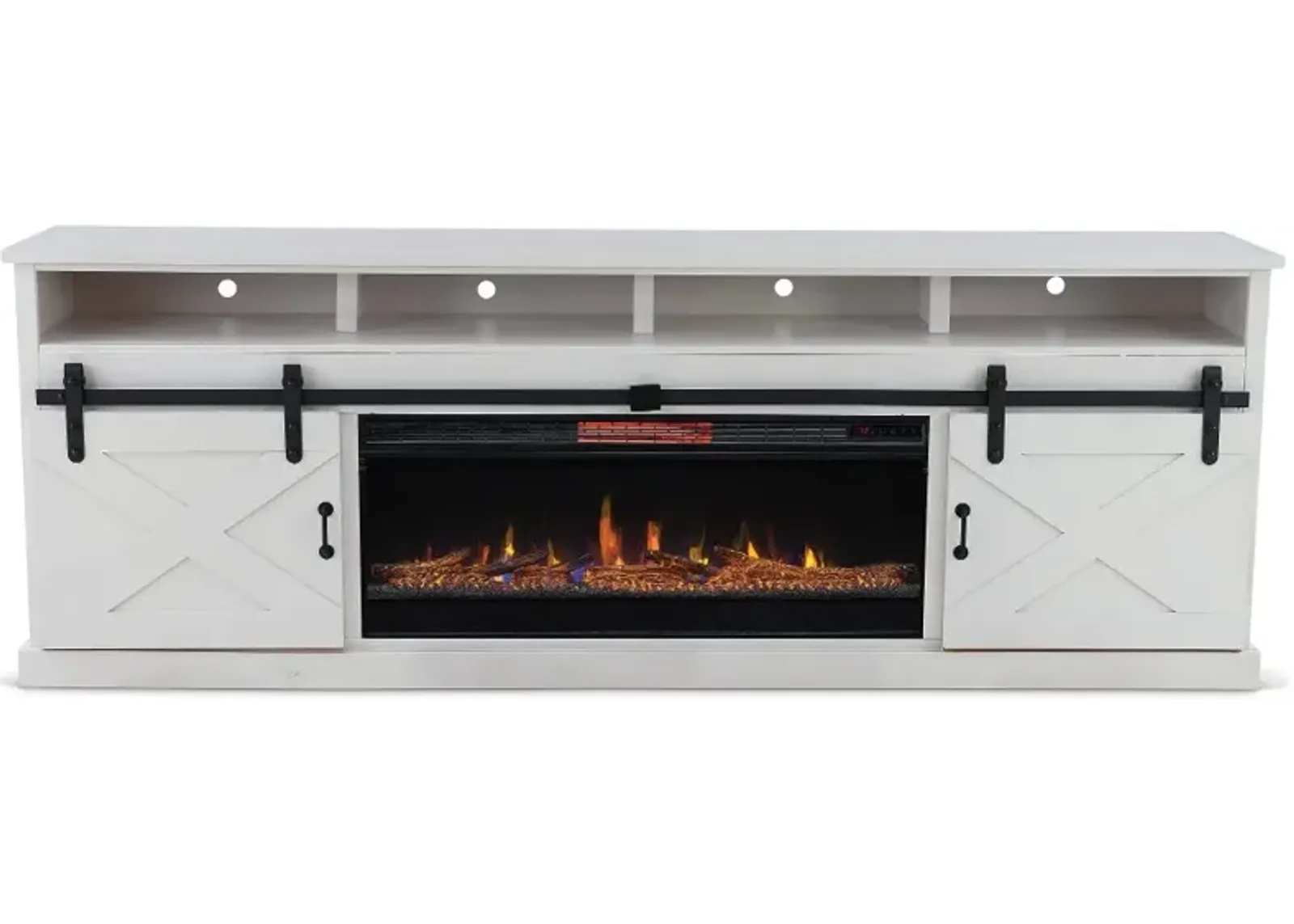 Farmhouse Distressed White 94" Fireplace TV Stand