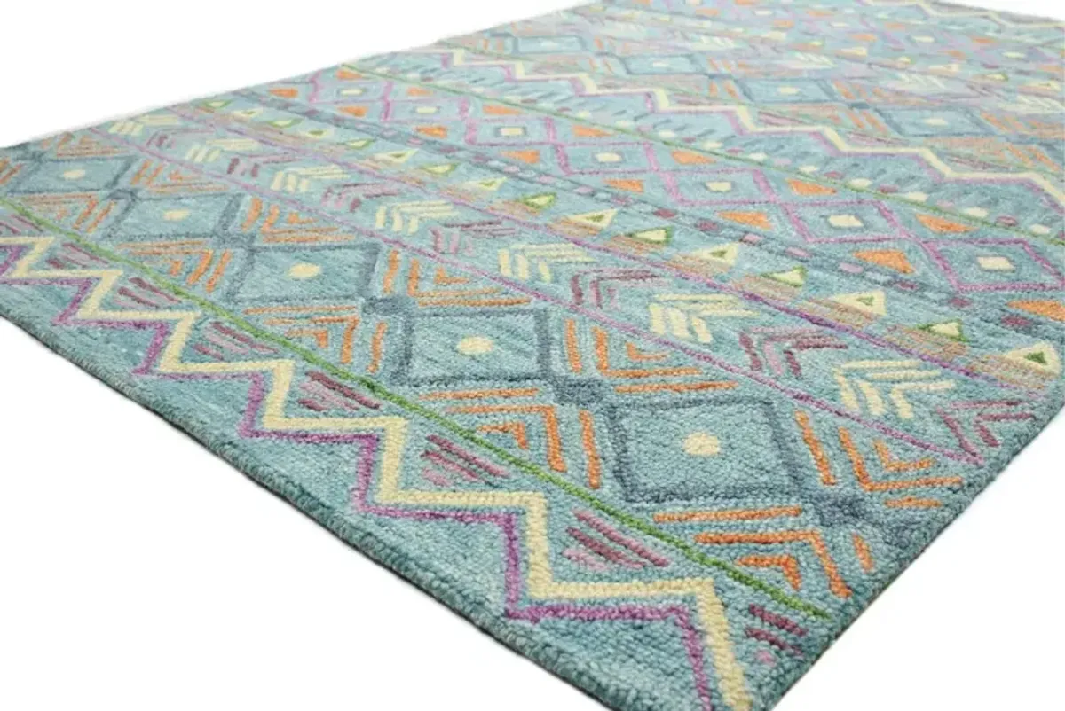 Valencia Naim Abstract Teal 8-Foot Runner Rug