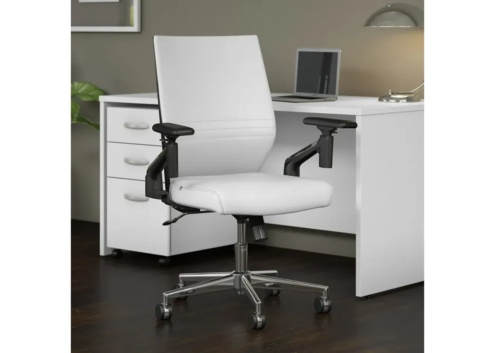 Laguna White Leather Mid Back Task Chair - Bush Furniture