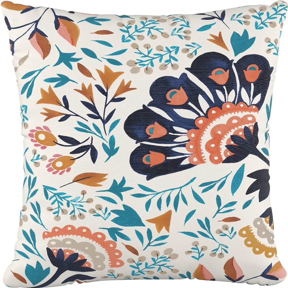 18" Kaya Floral Aqua Pillow - Skyline Furniture