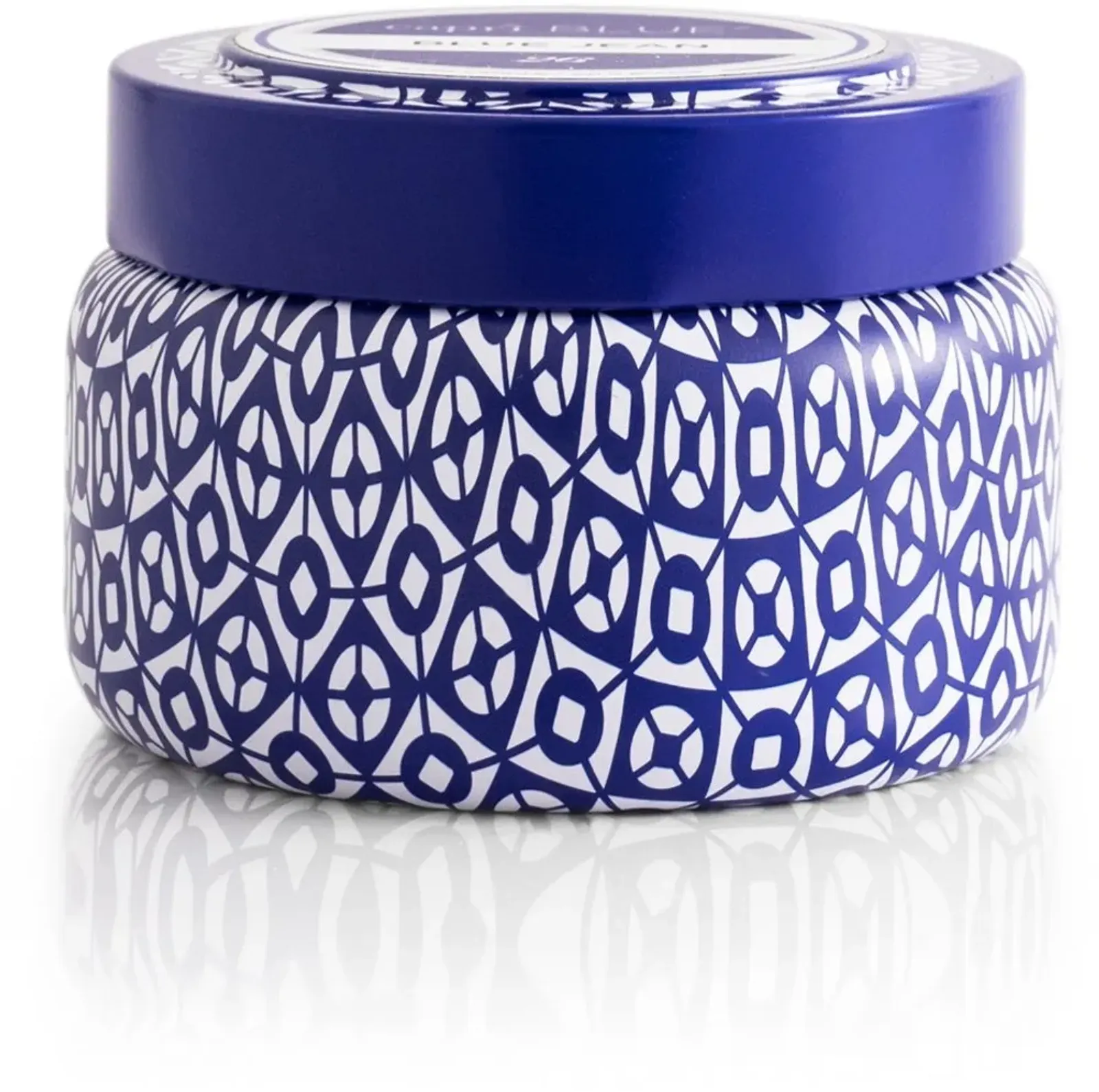 8.5 oz Blue Jean Signature Printed Blue Travel Tin Candle