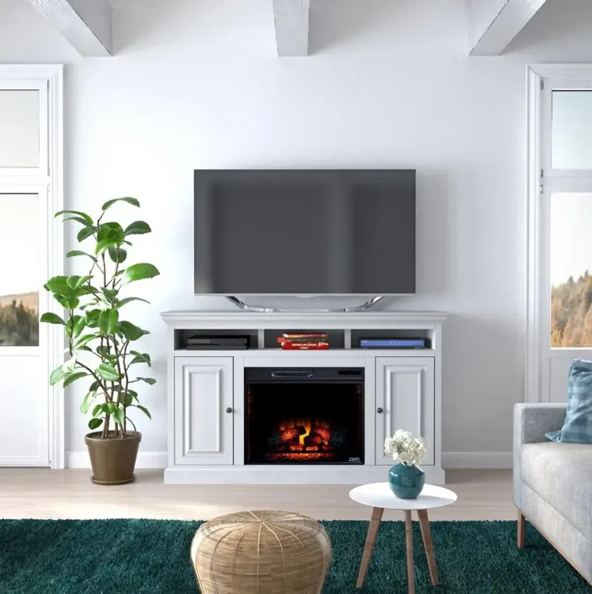 Largo White 67" Fireplace TV Stand