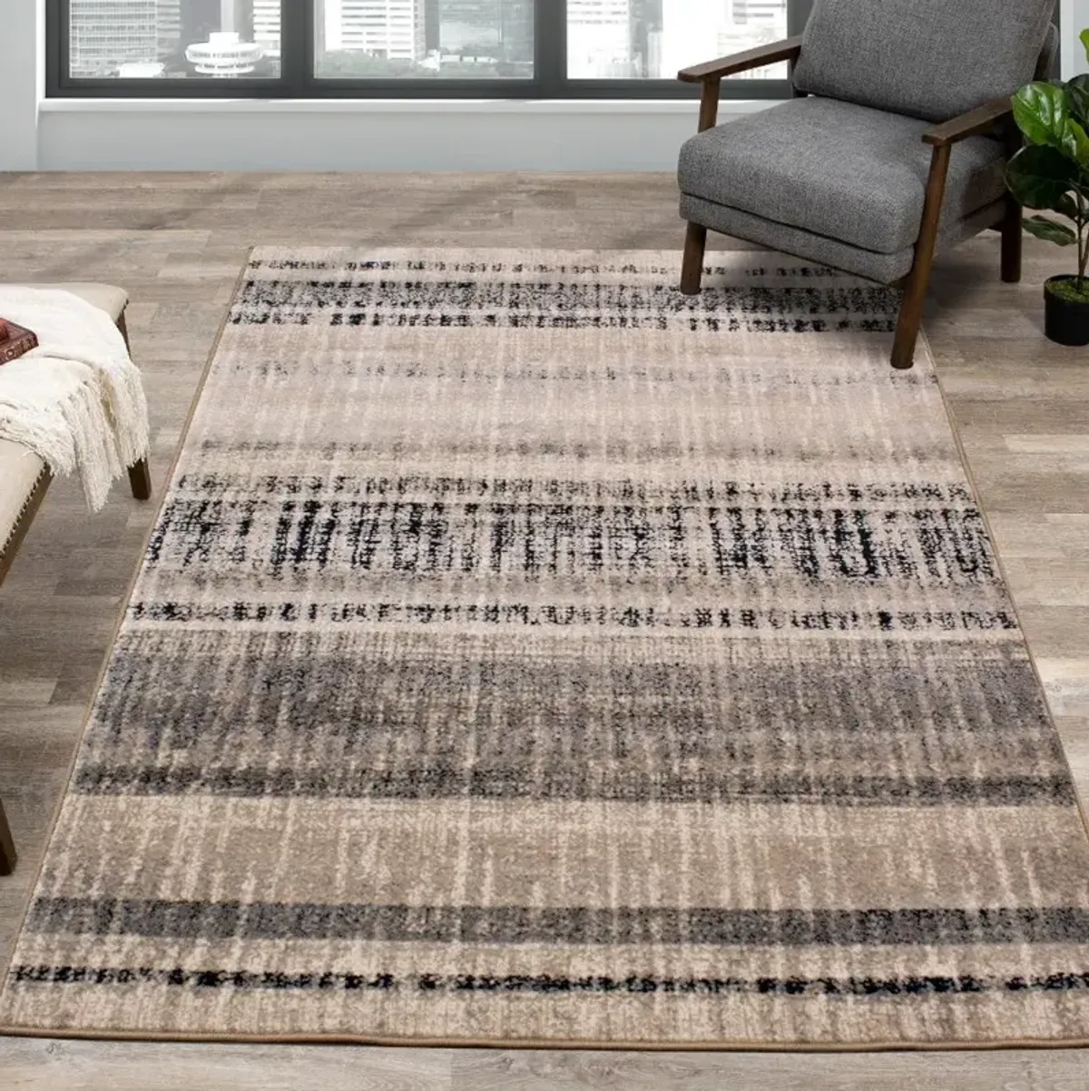 Abbey 5 x 8 Striped Beige Area Rug