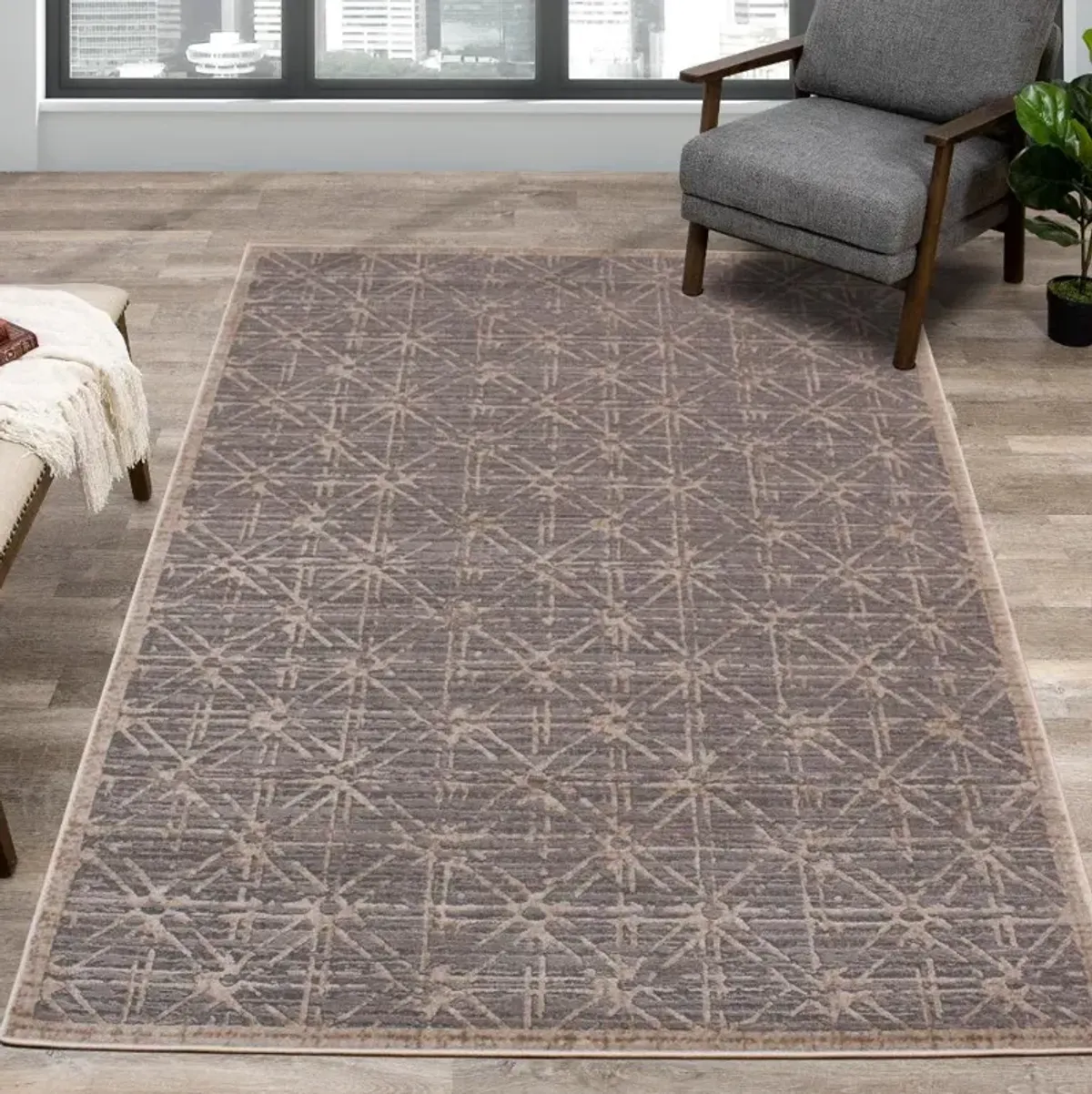 Chorus 5 x 8 Art Deco Gray Beige Area Rug