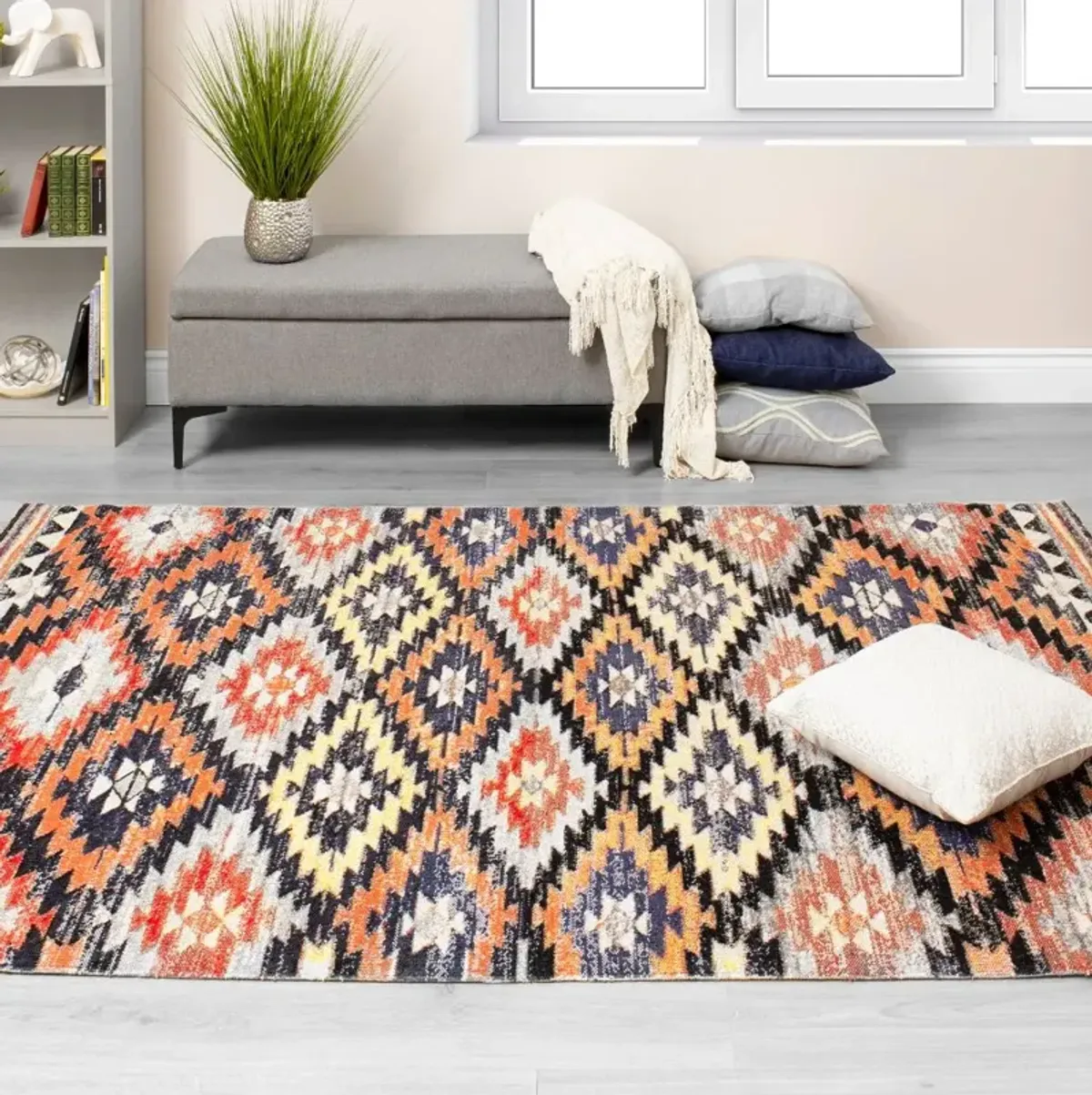 Sara 8' x 11' Tribal Red Orange Area Rug