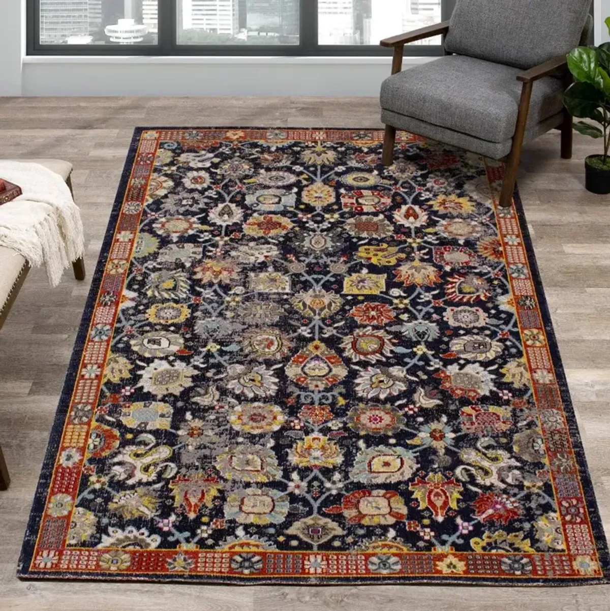 Sara 5' x 8' Elegant Navy Blue Area Rug