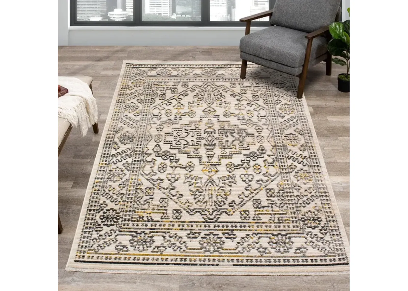 Calabar 5 x 8 Cream Gray Area Rug