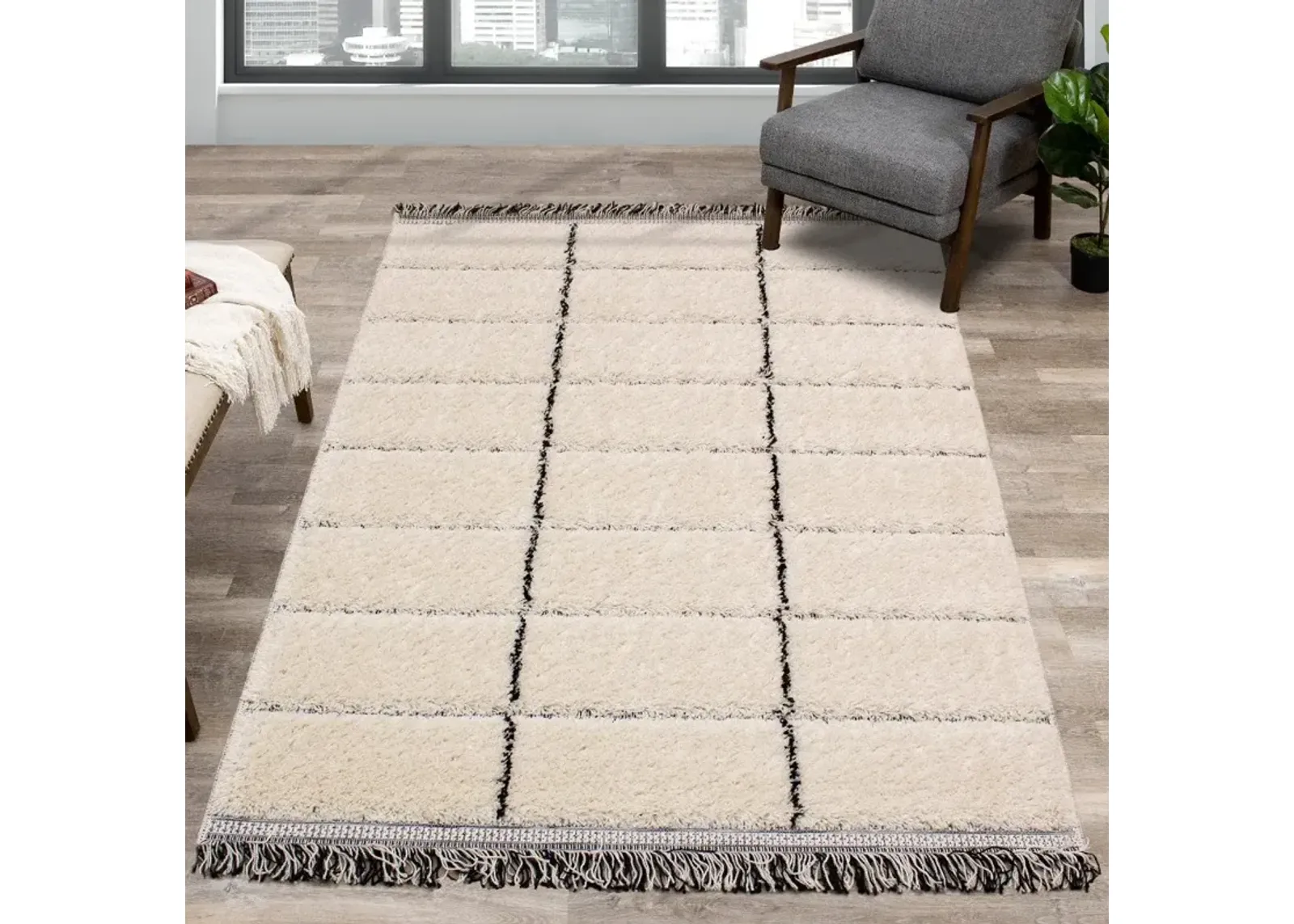 Novato 8 x 11 Contemporary Square Cream Shag Rug