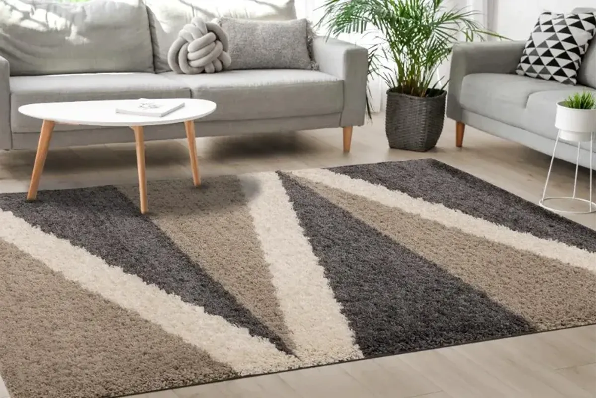 Rondo 5 x 8 Abstract Beige Cream Shag Rug