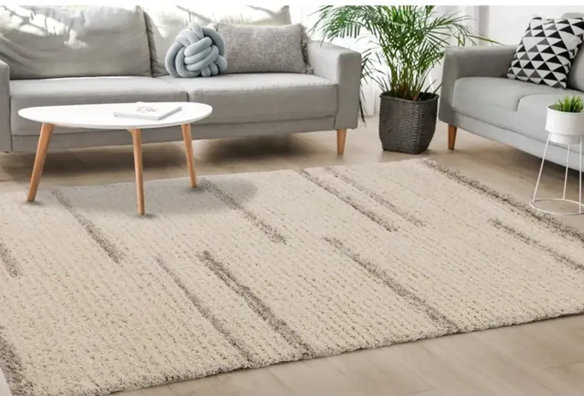 Rondo 8 x 11 Striped Cream Shag Rug