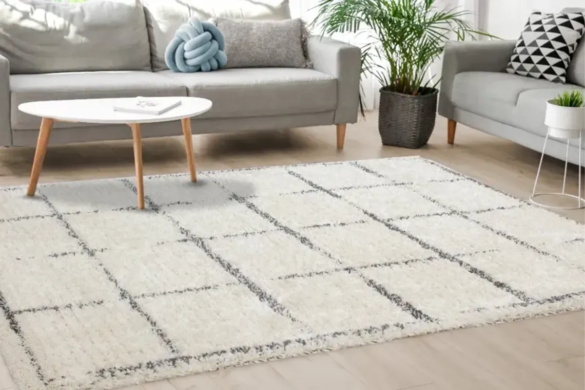 Rondo 8 x 11 Block Cream Gray Shag Rug