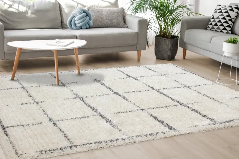 Rondo 8 x 11 Block Cream Gray Shag Rug