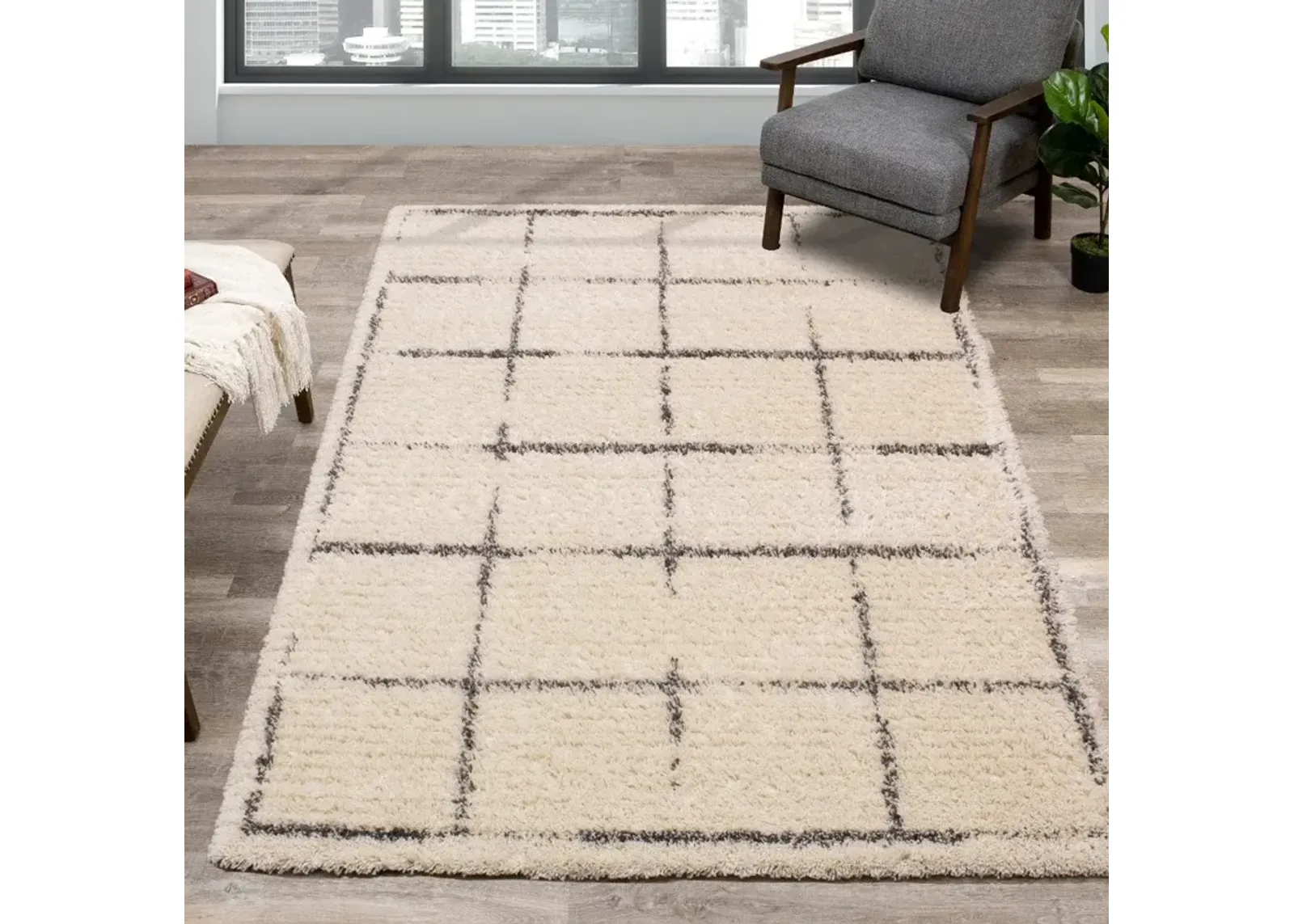 Rondo 8 x 11 Block Cream Gray Shag Rug