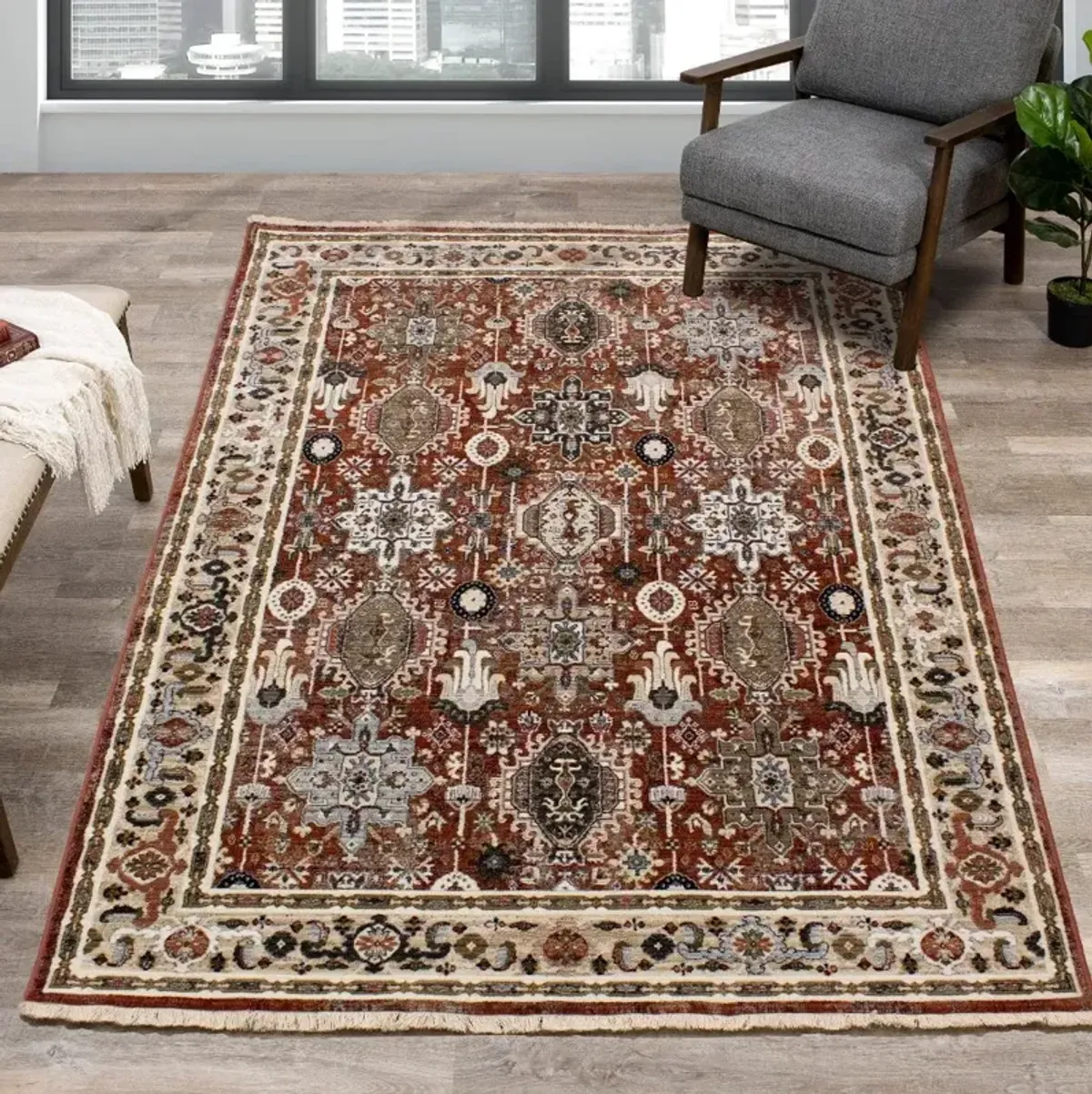 Samira 5 x 8 Orange Multicolor Area Rug