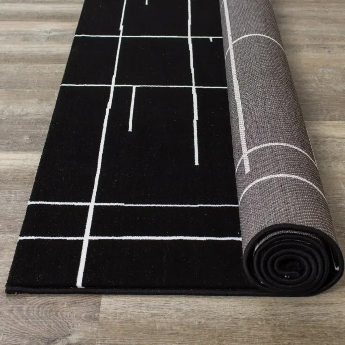 Ice 8 x 11 Striped Black and White Area Rug