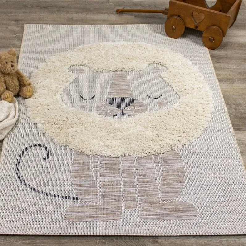 Kids 5 x 8 Lion Cream Beige Area Rug