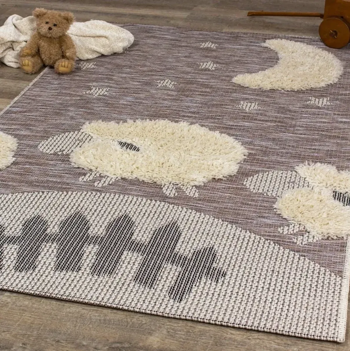 Kids 4 x 6 Counting Sheep Brown Area Rug