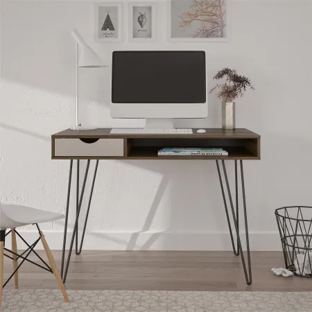 Concord Mid-Century Modern Brown Oak/Gray Computer Desk