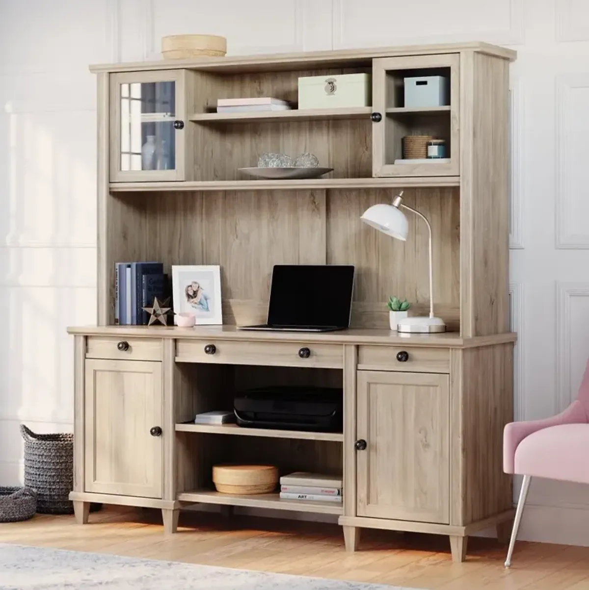 Hammond Chalk Oak L-Desk and Hutch