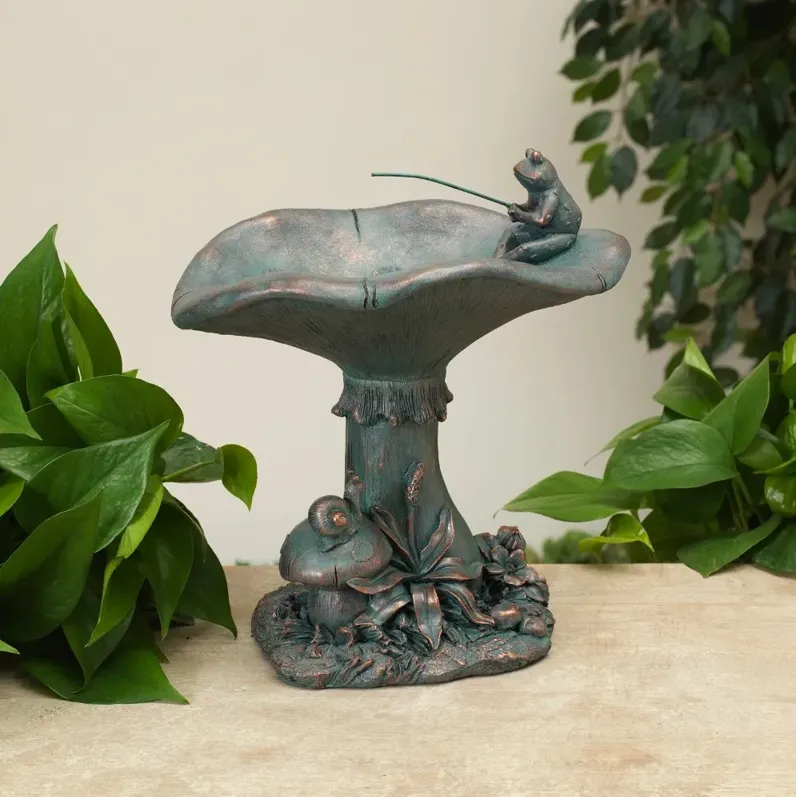 Resin Birdbath With Fishing Frog